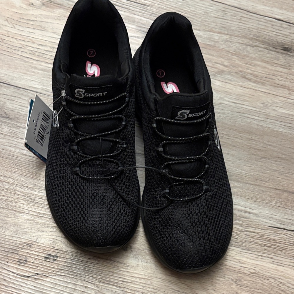 Skechers Black Mesh Slip-On Athletic Shoes with Grey Accents